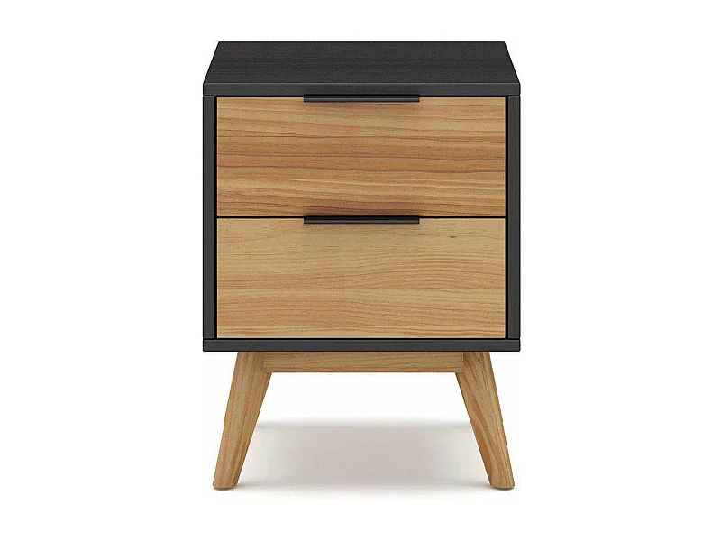 Mesita modelo Julen 2 cajones acabado cera/bocamina, 40cm(Ancho) 35cm(Fondo) 53cm(Alto