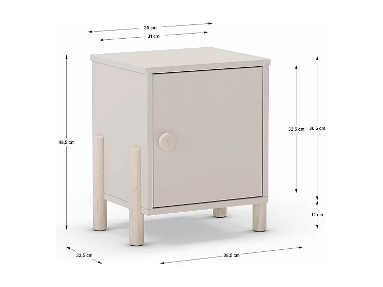 Mesita de noche para dormitorio Emma 1 puerta acabado crema/cera blanca, 39.4cm(ancho) 47c