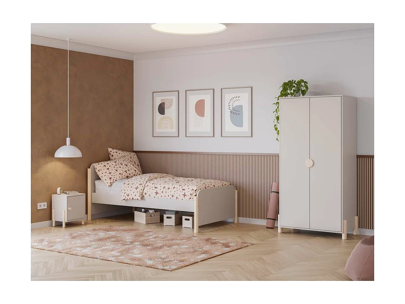 Mesita de noche para dormitorio Emma 1 puerta acabado crema/cera blanca, 39.4cm(ancho) 47c