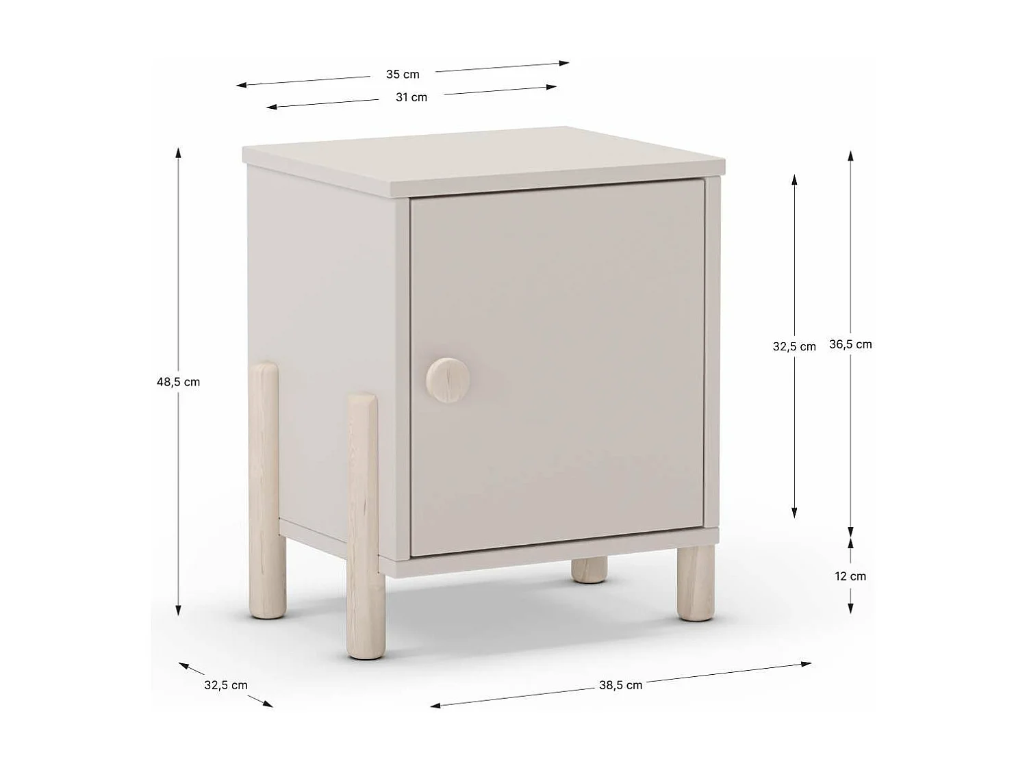 Mesita de noche para dormitorio Emma 1 puerta acabado crema/cera blanca, 39.4cm(ancho) 47c