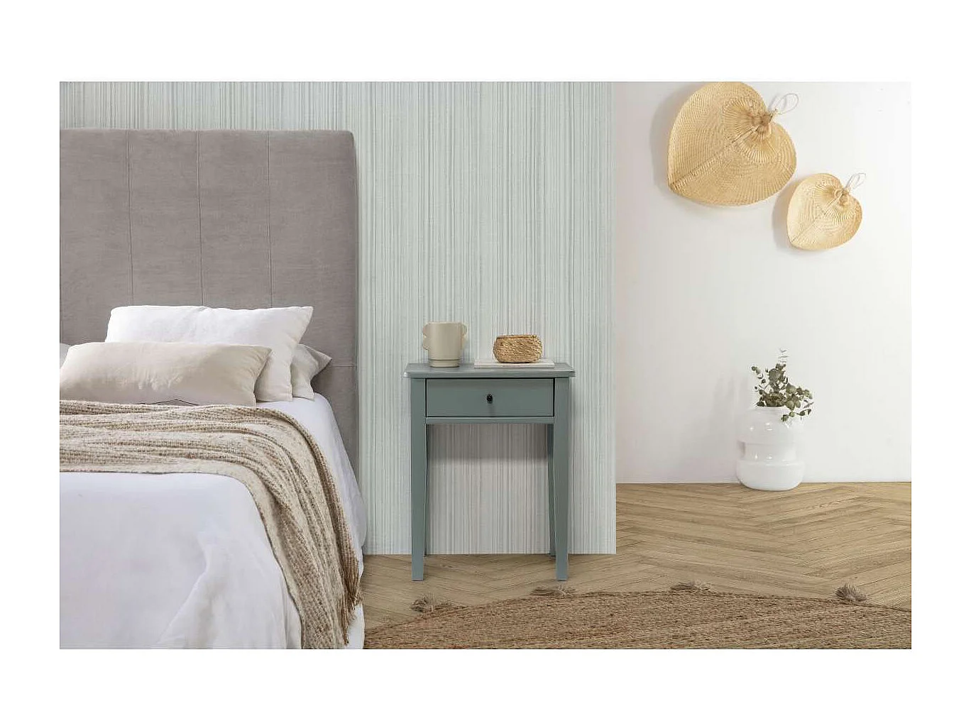 Mesita de noche para dormitorio modelo Barton 1 cajón acabado verde petróleo, 36.4cm(anc