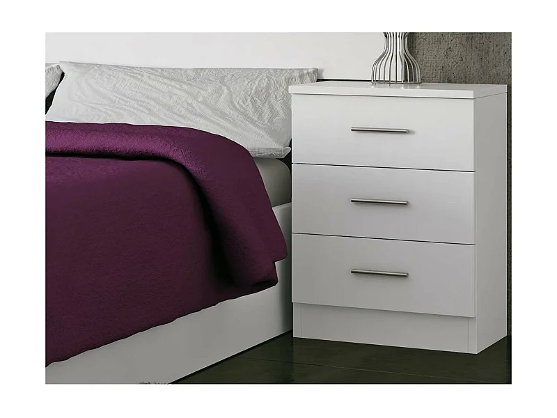 Mesita de noche con 3 cajones acabado blanco, 66cm(alto) 46cm(ancho) 33cm(fondo)