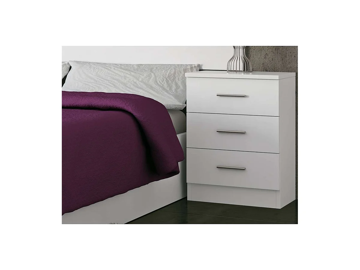 Mesita de noche con 3 cajones acabado blanco, 66cm(alto) 46cm(ancho) 33cm(fondo)