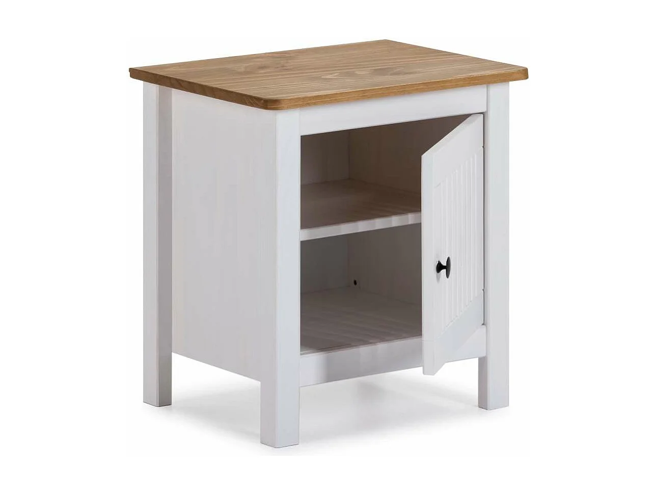 Mesita de noche 1 puerta acabado blanco modelo Luna, 46 cm(ancho) 49.5 cm(alto) 35 cm (fon