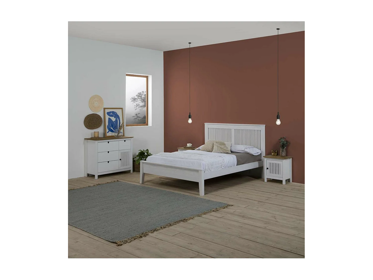 Mesita de noche 1 puerta acabado blanco modelo Luna, 46 cm(ancho) 49.5 cm(alto) 35 cm (fon