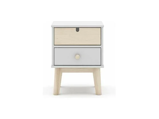 Mesita de noche para dormitorio Estela 2 cajones acabado blanco/cera blanca, 40cm(ancho) 5