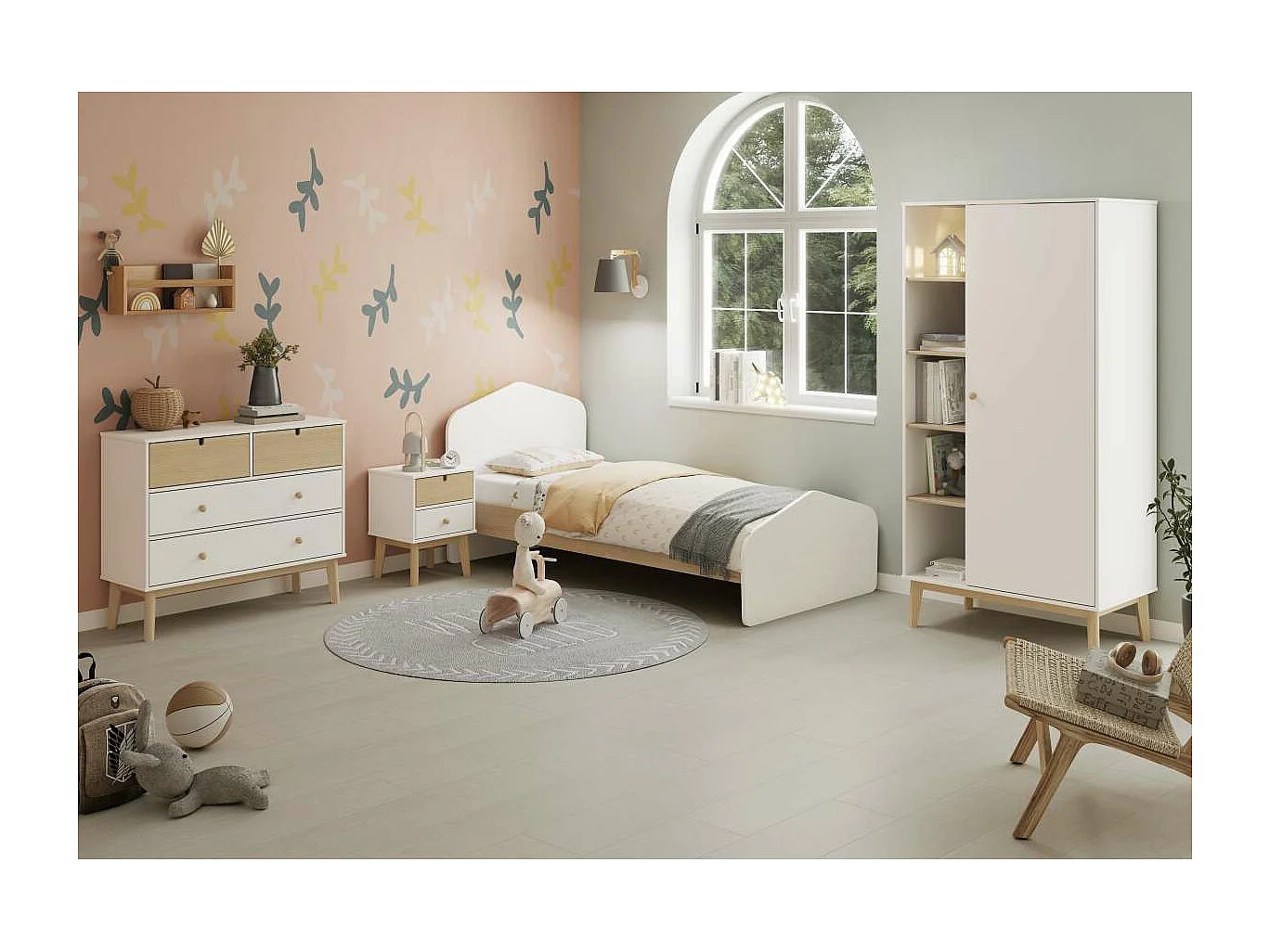 Mesita de noche para dormitorio Estela 2 cajones acabado blanco/cera blanca, 40cm(ancho) 5