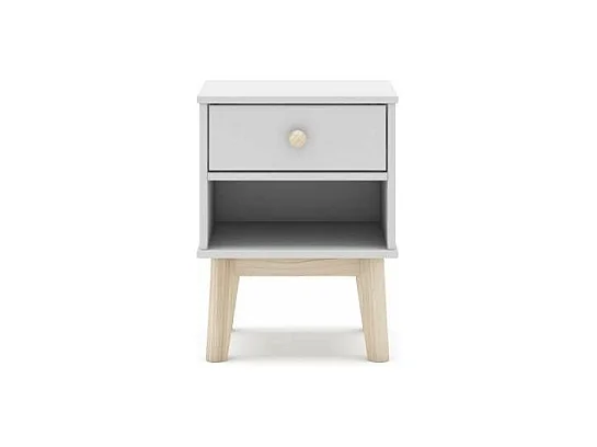 Mesita de noche para dormitorio Dylan 1 cajón acabado blanco/cera blanca, 40cm(ancho) 53.