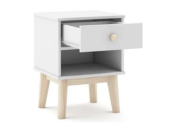 Mesita de noche para dormitorio Dylan 1 cajón acabado blanco/cera blanca, 40cm(ancho) 53.