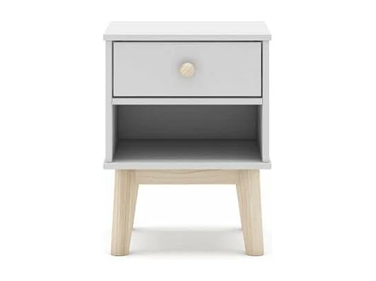 Mesita de noche para dormitorio Dylan 1 cajón acabado blanco/cera blanca, 40cm(ancho) 53.