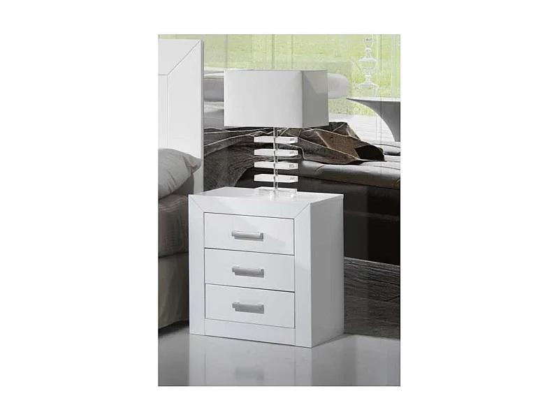 Mesita 3 Cajones Dormitorio Juvenil o Matrimonio acabado Lacado Blanco. 55 cm(alto)50 cm(a