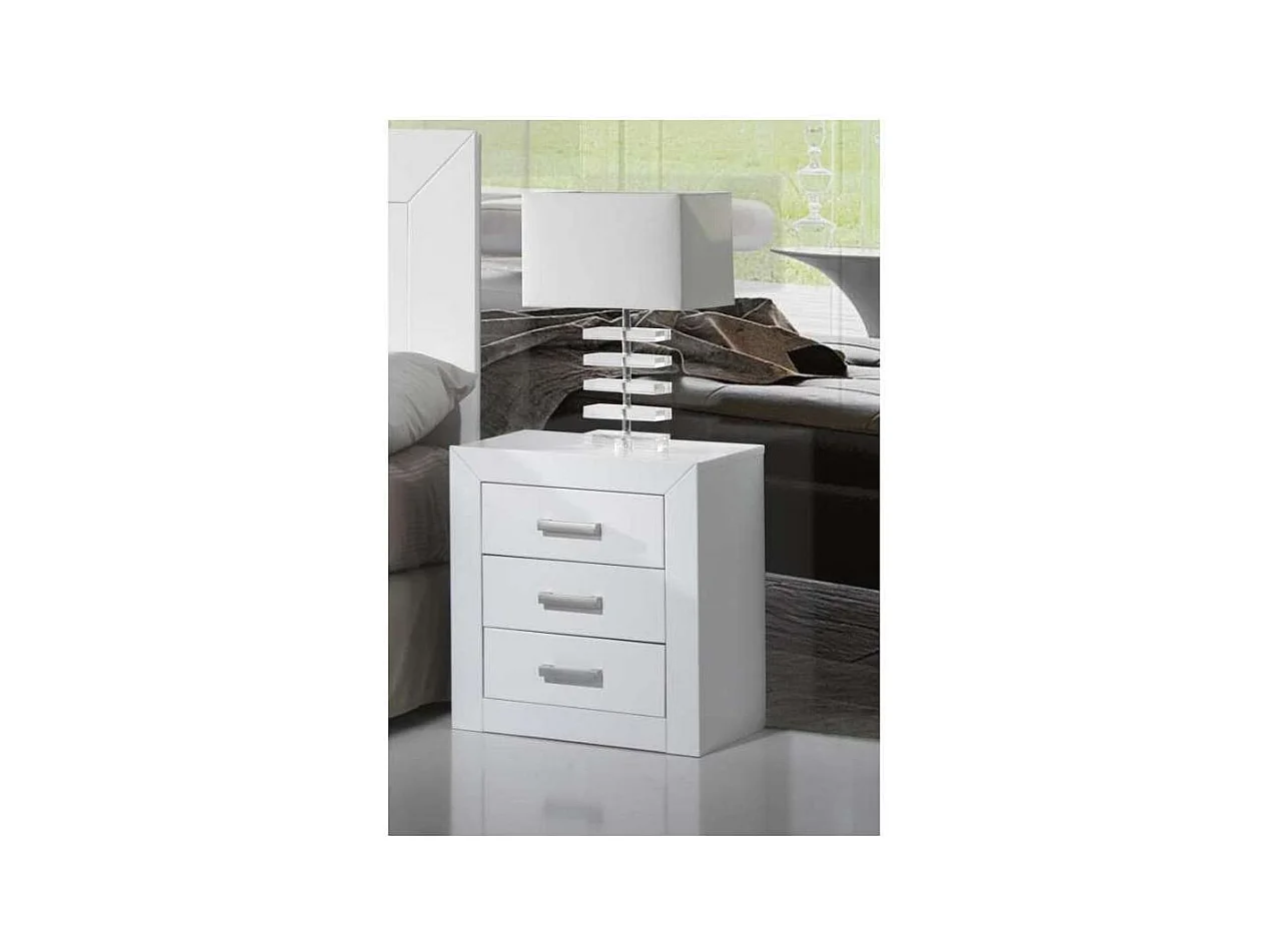 Mesita 3 Cajones Dormitorio Juvenil o Matrimonio acabado Lacado Blanco. 55 cm(alto)50 cm(a