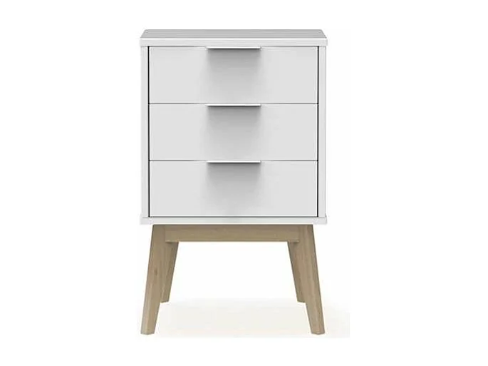 Mesita de noche 3 cajones Campos acabado blanco/blanco cera, 65cm(alto) 40cm(ancho) 35cm(f