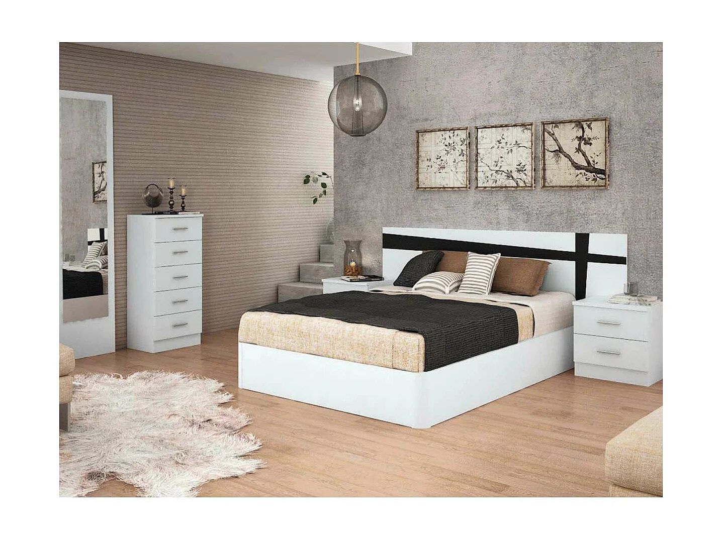 Mesita de noche con 2 cajones acabado blanco, 48cm(alto) 46cm(ancho) 33cm(fondo)