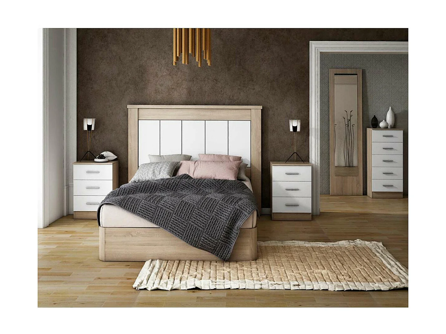 Mesita de noche con 3 cajones acabado cambrian-blanco, 66cm(alto) 46cm(ancho) 33cm(fondo)