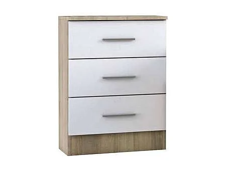 Mesita de noche con 3 cajones acabado cambrian-blanco, 66cm(alto) 46cm(ancho) 33cm(fondo)