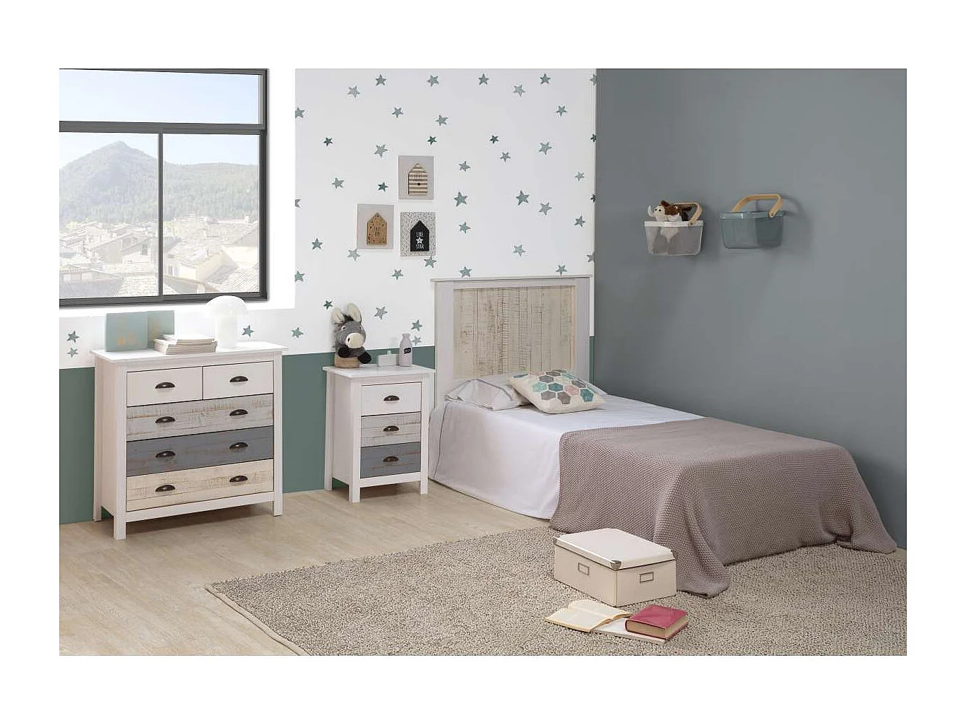 Mesita modelo Amor 3 cajones acabado blanco, 46 cm (Ancho) 35 cm (Fondo) 65 cm (Alto