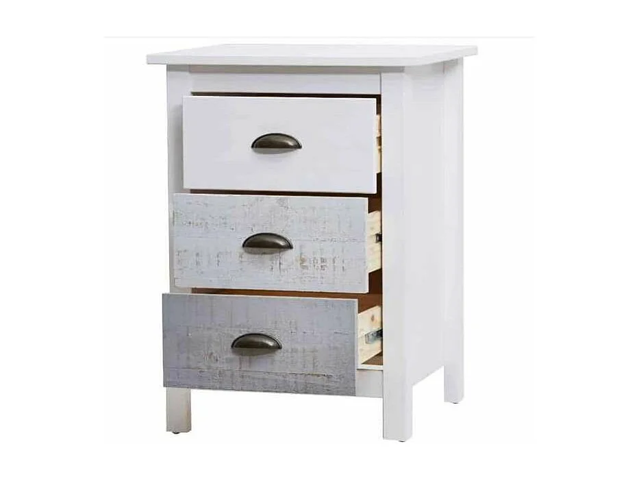 Mesita modelo Amor 3 cajones acabado blanco, 46 cm (Ancho) 35 cm (Fondo) 65 cm (Alto