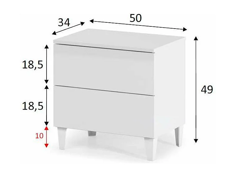 Mesita de noche 2 cajones Pekin acabado blanco 49 cm(alto)50 cm(ancho)34 cm(fondo)