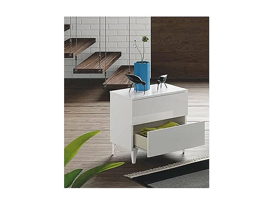 Mesita de noche 2 cajones Pekin acabado blanco 49 cm(alto)50 cm(ancho)34 cm(fondo)