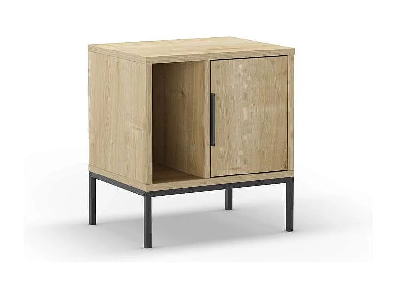 Mesita de noche para dormitorio Md-Leo 1 puerta, 1 hueco acabado roble/negro, 45cm(ancho)