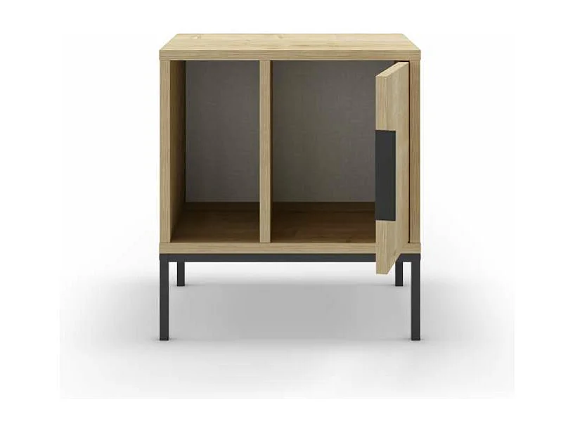 Mesita de noche para dormitorio Md-Leo 1 puerta, 1 hueco acabado roble/negro, 45cm(ancho)