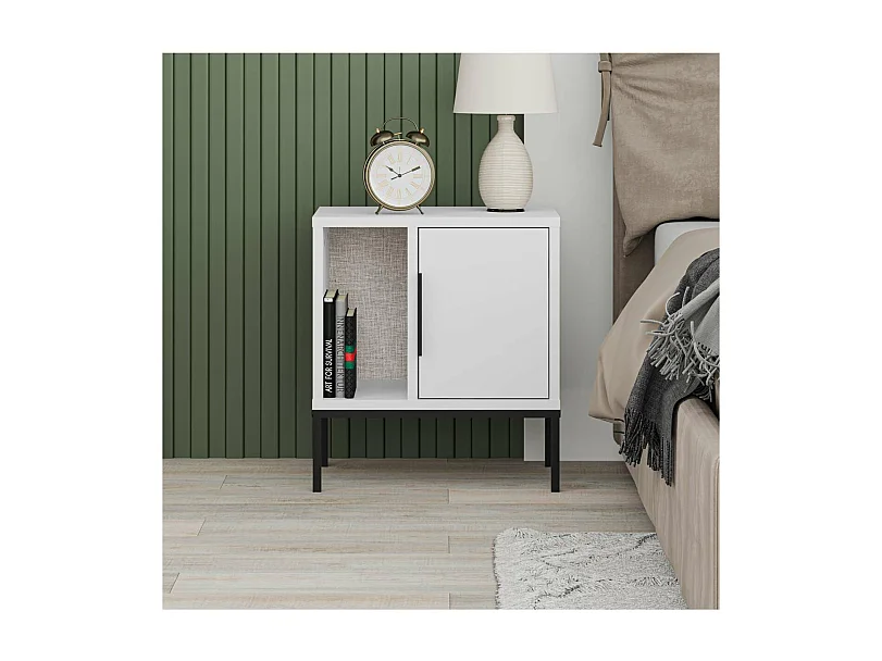 Mesita de noche para dormitorio Md-Leo 1 puerta, 1 hueco acabado blanco/negro, 45cm(ancho)