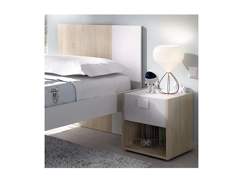 Mesita de noche Santisteban con 1 cajon en acabado natural/blanco 40 cm(alto)40 cm(ancho)3