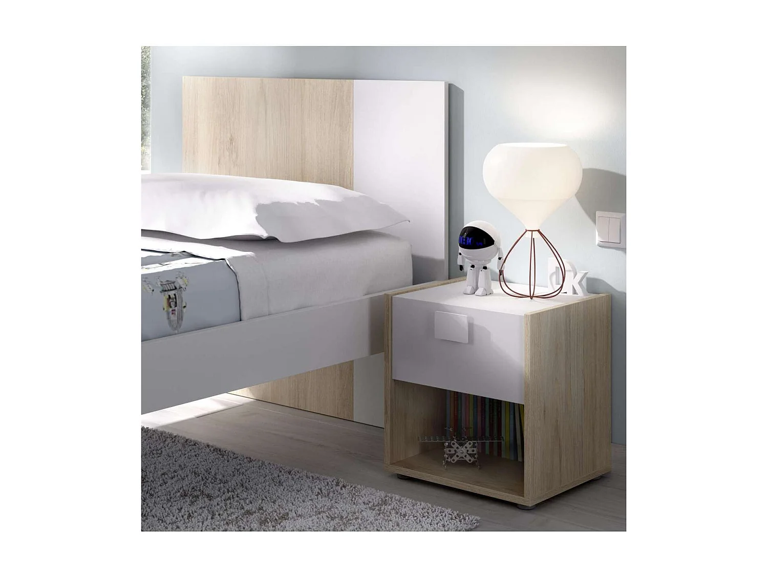 Mesita de noche Santisteban con 1 cajon en acabado natural/blanco 40 cm(alto)40 cm(ancho)3