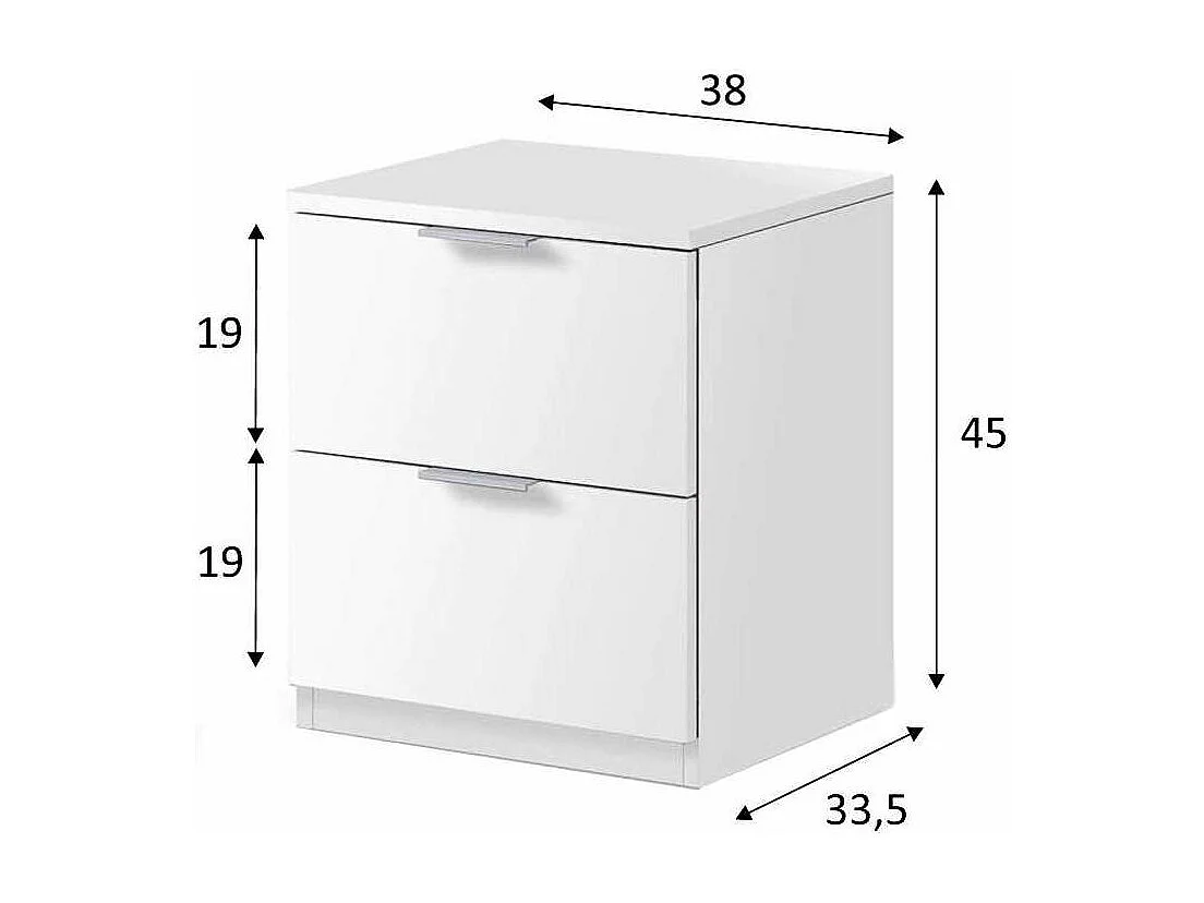 Mesita de noche Hierro 2 cajones acabado roble o blanco 45 cm(alto)38 cm(ancho)34 cm(fondo
