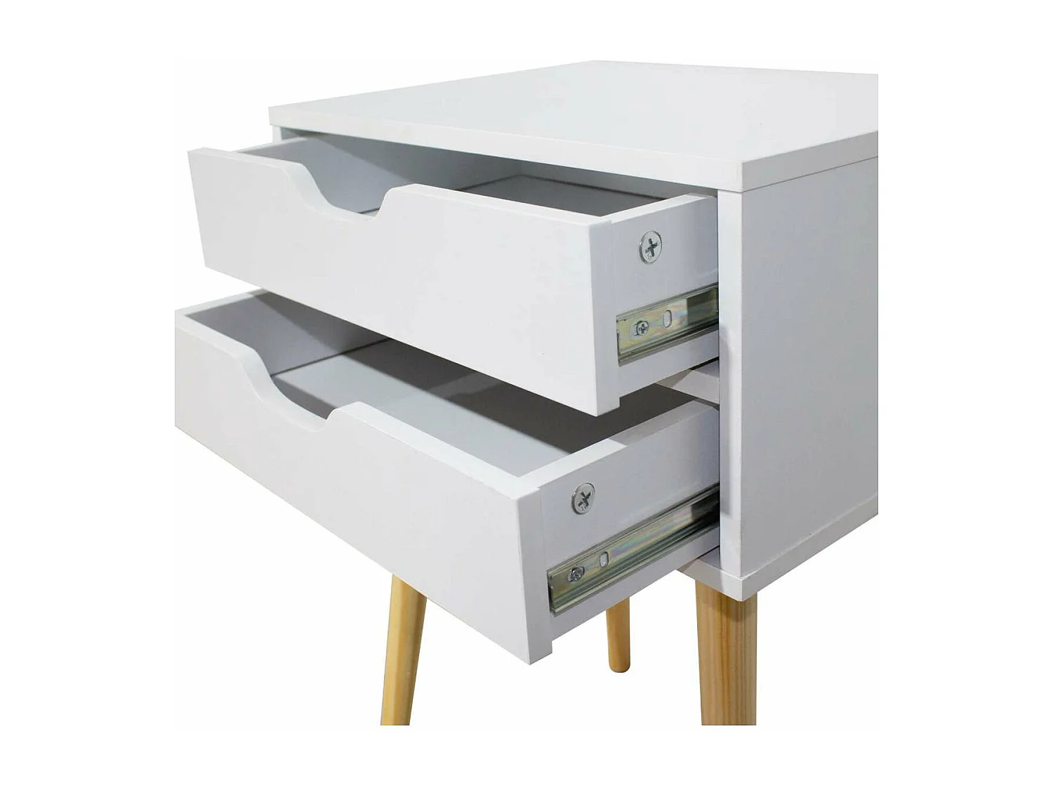 Mesita de noche 2 cajones Md-Piano acabado blanco, 60cm(alto) 40cm(ancho) 30cm(fondo).