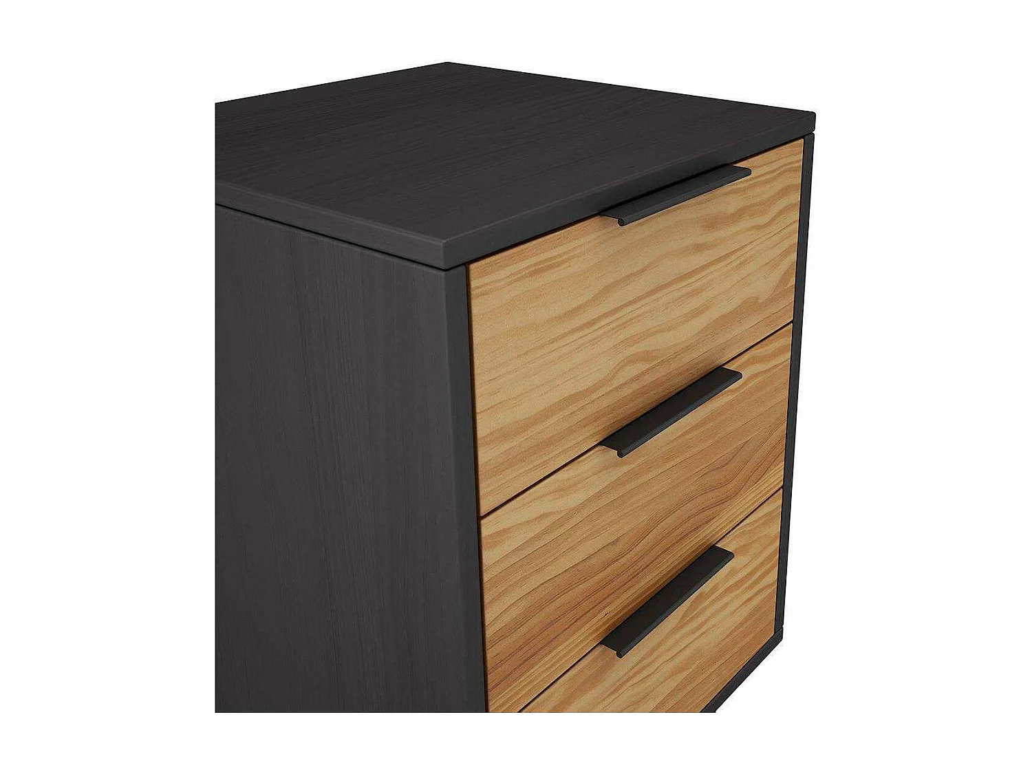 Mesita modelo Julen 3 cajones acabado cera/bocamina, 40cm(Ancho) 35cm(Fondo) 65.5cm(Alto