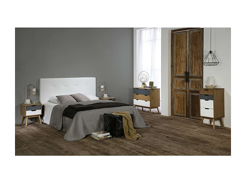 Mesita 2 cajones modelo Cupido acabado cera, Medidas: 40 cm (Ancho) 40 cm (Fondo) 94 cm (A