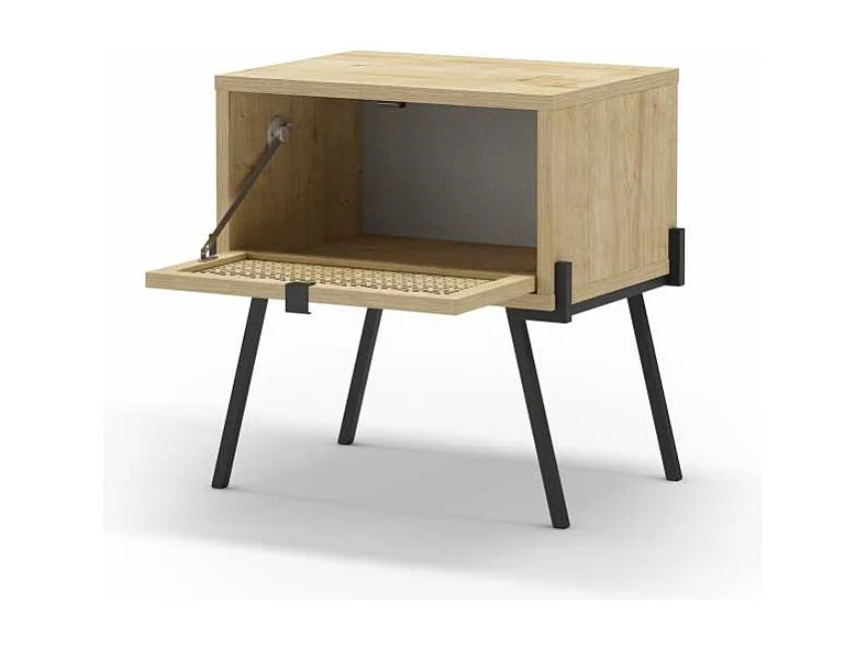 Mesita de noche para dormitorio Estela 1 puerta acabado roble/negro, 48cm(ancho) 50.5cm(al