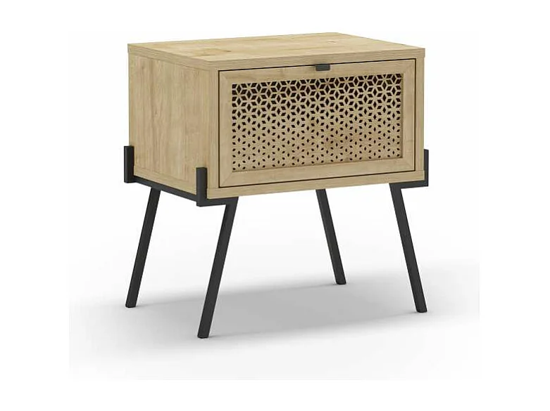 Mesita de noche para dormitorio Estela 1 puerta acabado roble/negro, 48cm(ancho) 50.5cm(al