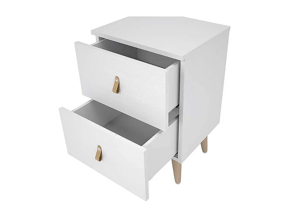 Mesita Tokio con 2 cajones en blanco poro. 61 cm(alto), 40 cm(ancho), 34 cm(fondo)