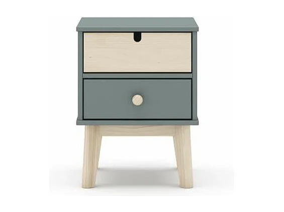 Mesita de noche para dormitorio Estela 2 cajones acabado verde kaki/cera blanca, 40cm(anch