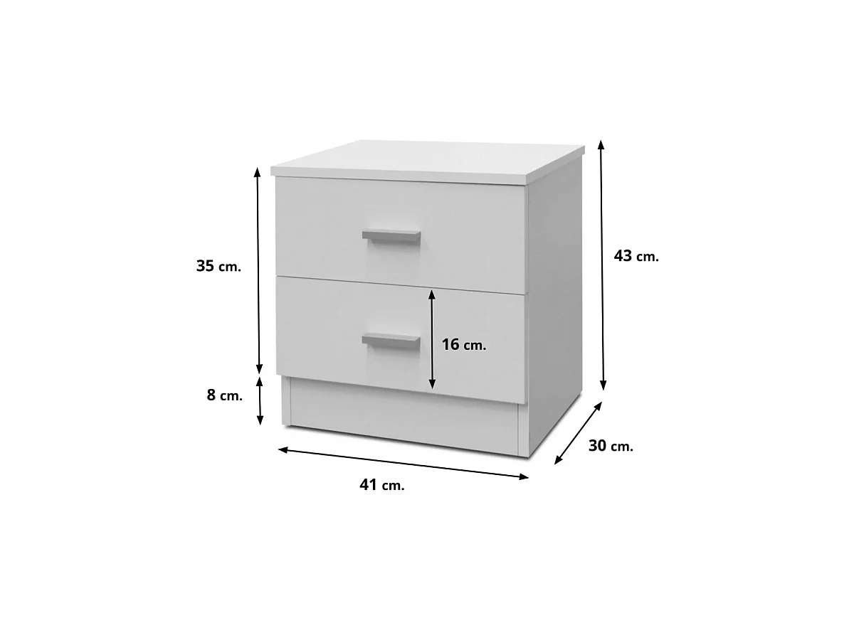 Mesita de noche 2 cajones acabado blanco 43 cm(alto) 41 cm(ancho) 30 cm(fondo)