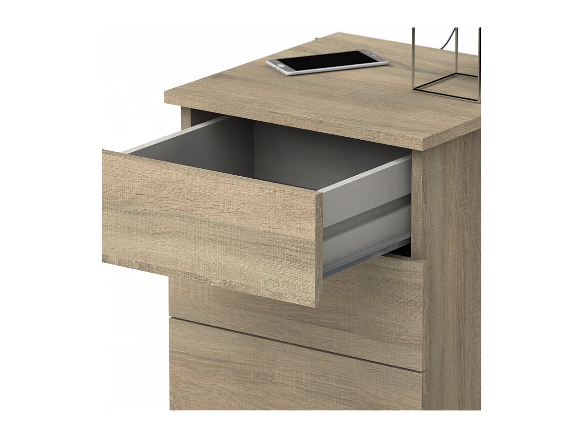 Mesita de noche 3 cajones Dana acabado roble cambrian, 45 cm(alto)38 cm(ancho)34 cm(fondo)