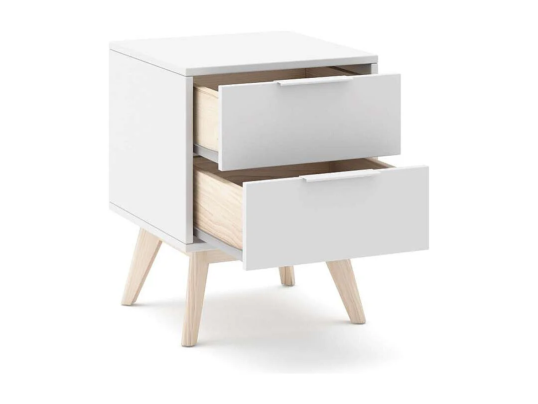 Mesita de noche 2 cajones Campos acabado blanco/blanco cera, 53cm(alto) 40cm(ancho) 35cm(f