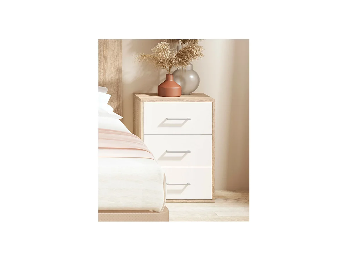 Mesita de noche 3 cajones acabado cambrian/blanco, 63cm(alto) 45cm(ancho) 33cm(fondo)