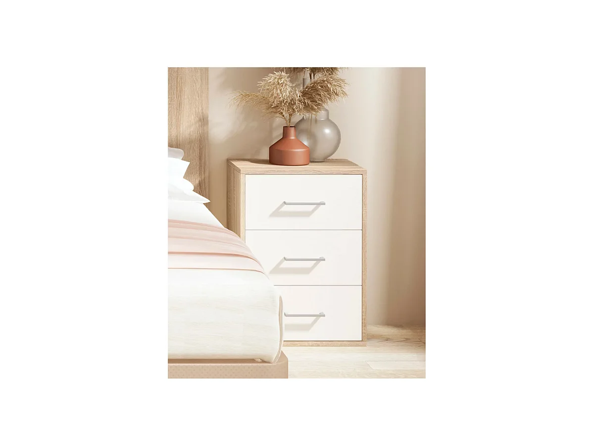 Mesita de noche 3 cajones acabado cambrian/blanco, 63cm(alto) 45cm(ancho) 33cm(fondo)