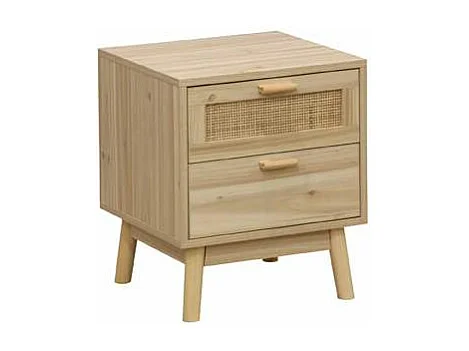 Mesita de noche para dormitorio Trend acabado pino/rattan, 48cm(alto) 40cm(ancho) 39cm(fon