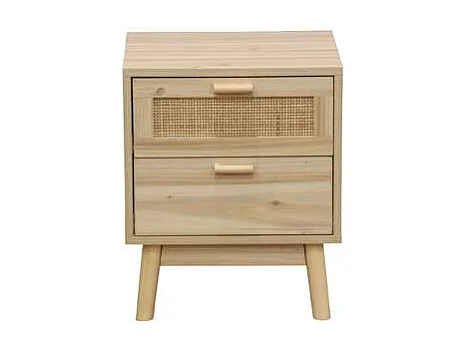 Mesita de noche para dormitorio Trend acabado pino/rattan, 48cm(alto) 40cm(ancho) 39cm(fon