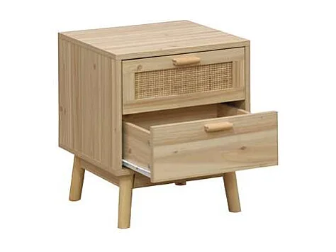 Mesita de noche para dormitorio Trend acabado pino/rattan, 48cm(alto) 40cm(ancho) 39cm(fon