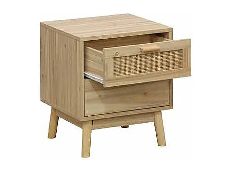 Mesita de noche para dormitorio Trend acabado pino/rattan, 48cm(alto) 40cm(ancho) 39cm(fon