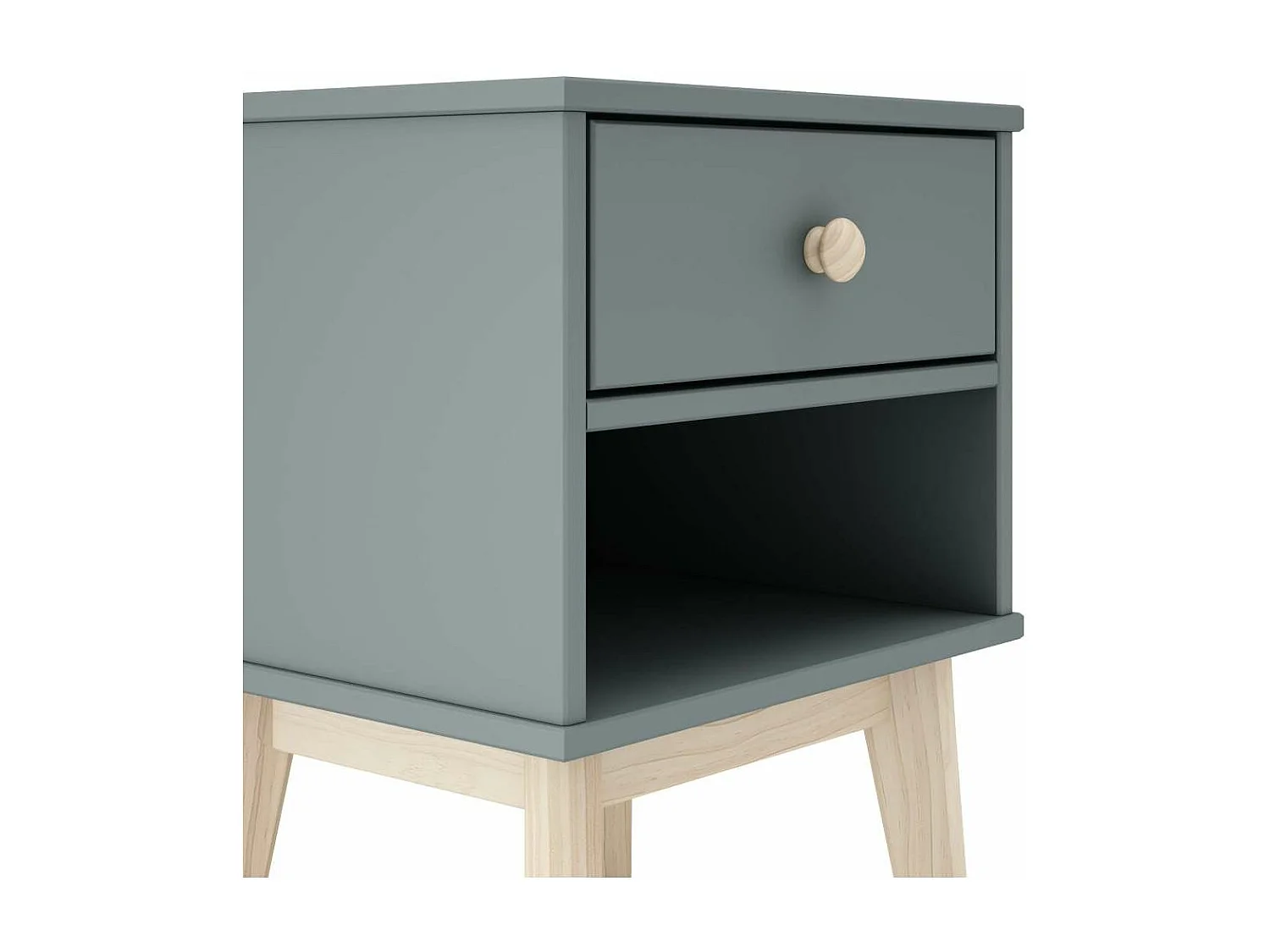 Mesita de noche para dormitorio Dylan 1 cajón acabado verde kaki/cera blanca, 40cm(ancho)