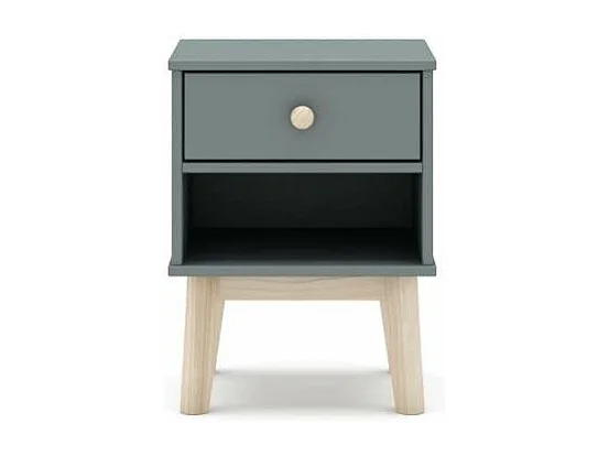 Mesita de noche para dormitorio Dylan 1 cajón acabado verde kaki/cera blanca, 40cm(ancho)