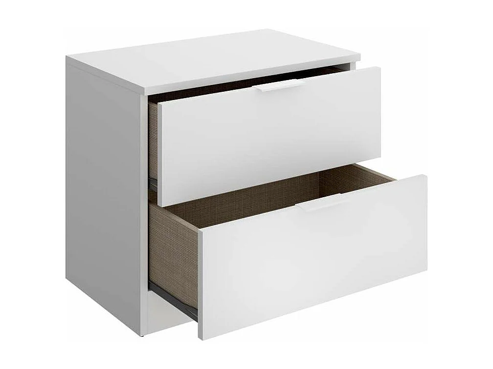 Mesita de noche con 2 cajones  acabado blanco, 45.5cm(alto) 50cm(ancho) 34cm(fondo)