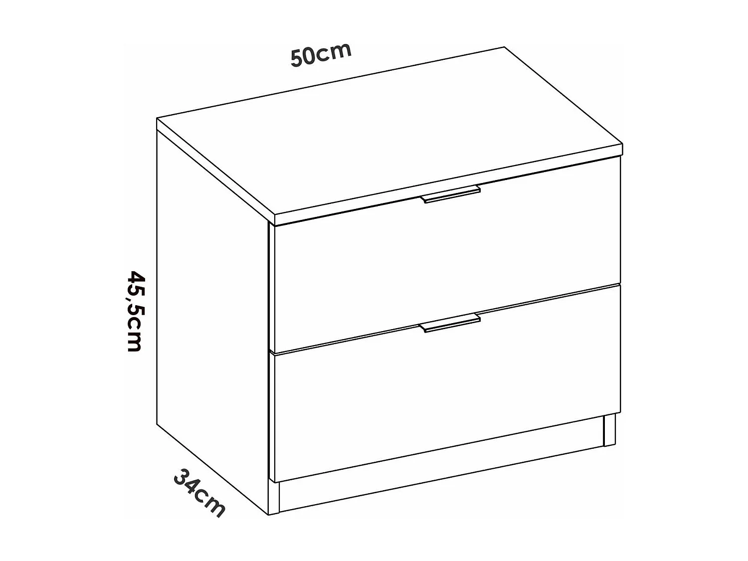 Mesita de noche con 2 cajones  acabado blanco, 45.5cm(alto) 50cm(ancho) 34cm(fondo)